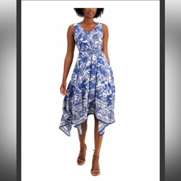 Jessica Howard Dresses & Skirts - NWT JESSICA HOWARD Womens Blue Belted Handkerchief Sleeveless Dress 24W (bin X)